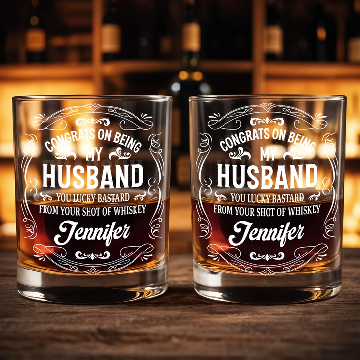 Personalized Funny Whiskey Glass Gift for Husband From Wife Congrats On Being My Husband