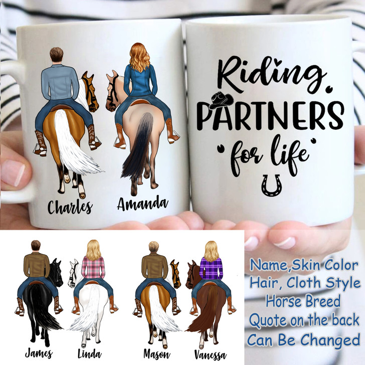 Moosfy Customized Mug - Couple Riding Horse, Horse gift for horse lovers, horse mug