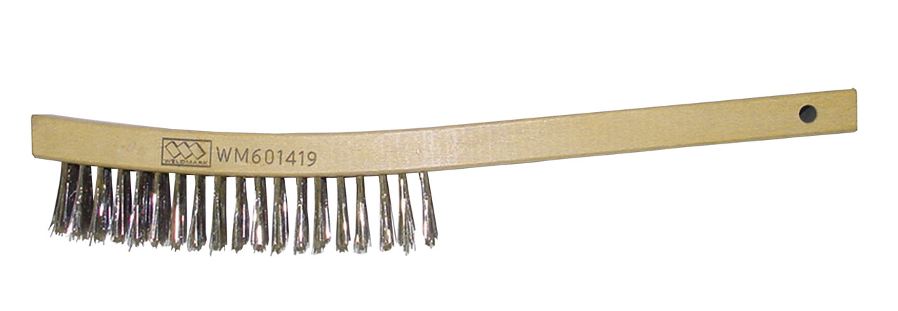 5 x 9 Row 0.006 Stainless Steel Bristle and Shaped Wood Handle Scratch  Brush