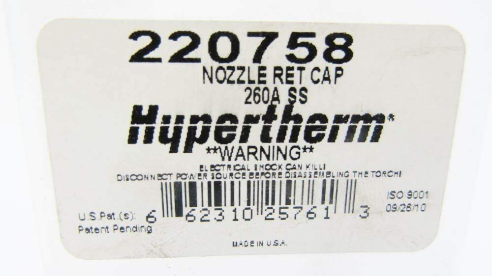 Hypertherm 220758 Cap:Hpr400Xd 260A Nozzle Retainer Stainless