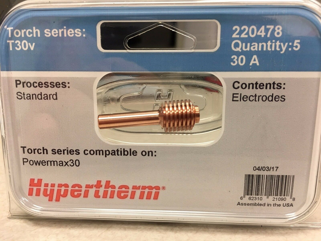 Hypertherm® 220478 High Quality Copper Electrode, 30 Amp (5PK)