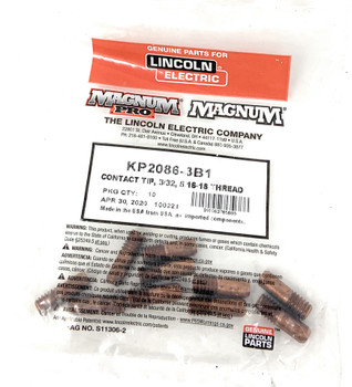 Lincoln Electric Contact Tip, 3/32, 5/16-18 Thread - 10 PK