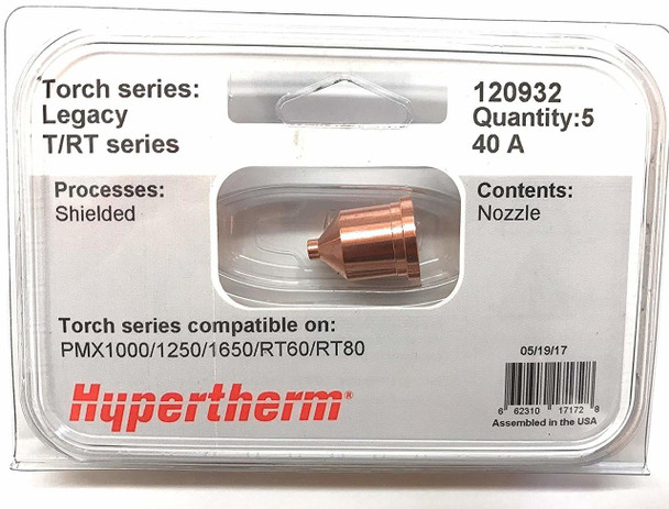 Hypertherm® Model 120932 40 Amp Shielded Nozzle For Powermax1000/1250 T60/60M/80/80M Plasma Torch