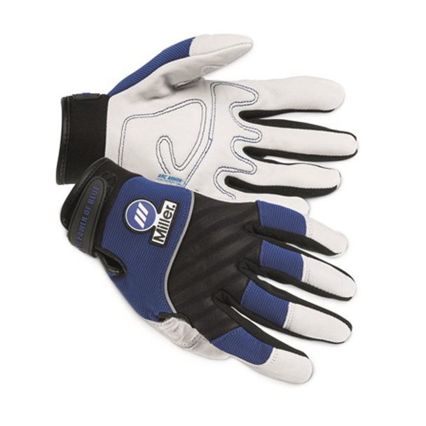 Miller Electric Welding Gloves, M, 5In, White/Blue/Black, 1PR