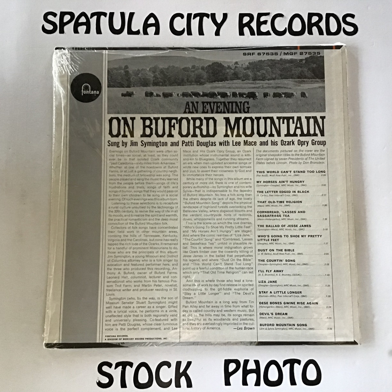 Jim Symington , Patti Douglas with Lee Mace and his Ozark Opry Group - An Evening on Buford Mountain - MONO - vinyl record LP