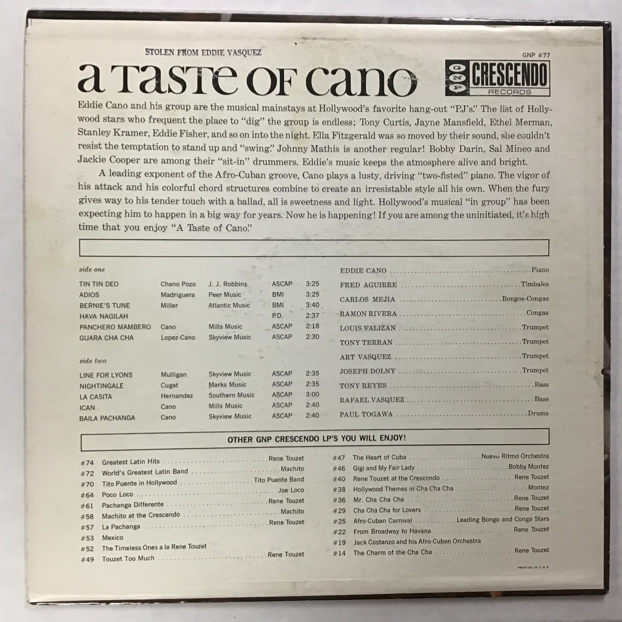 Eddie Cano, His Piano, Orchestra & Chorus ‎– A Taste Of Cano