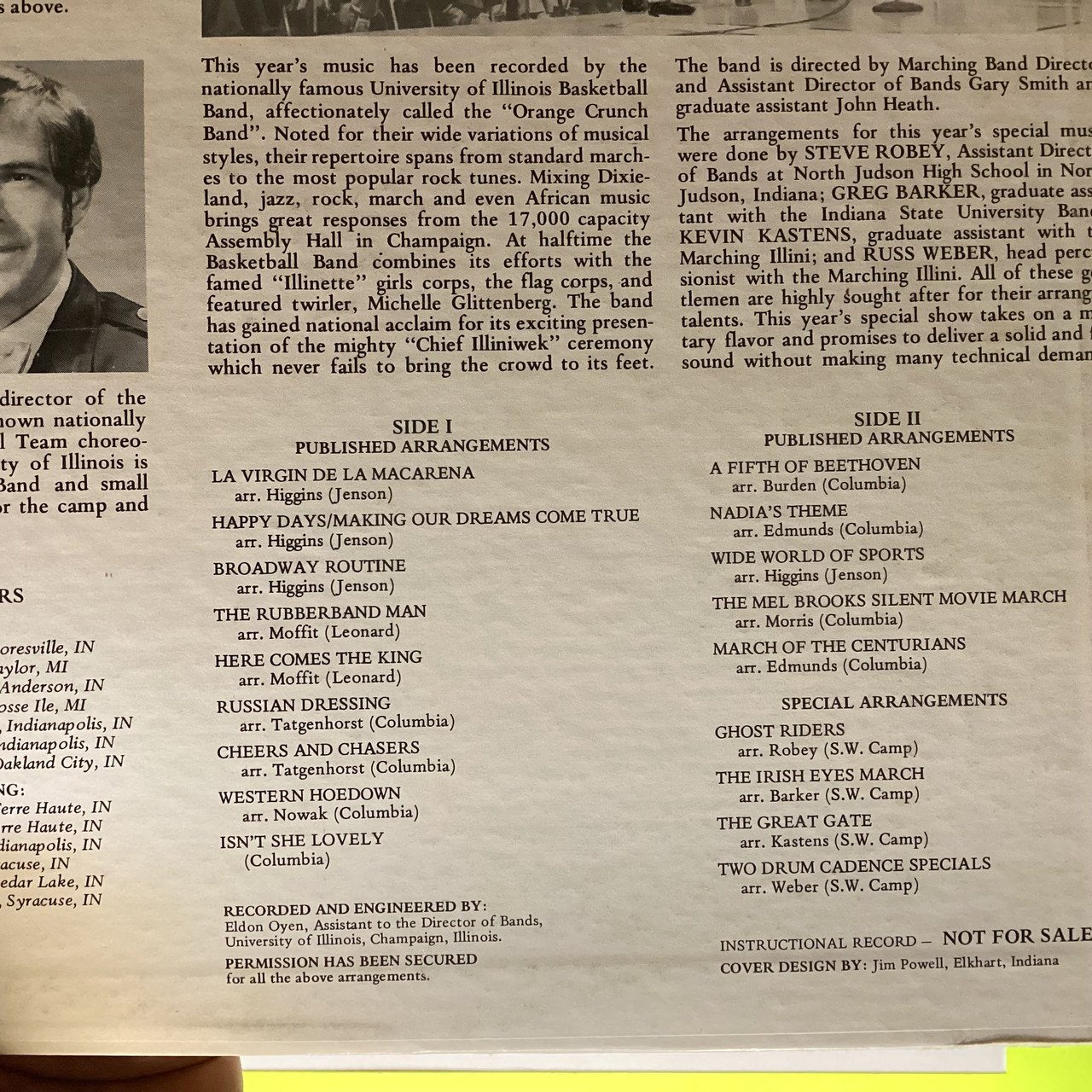 University of Illinois Basketball Band - Smith-Walbridge Originals  1977 - vinyl record album LP