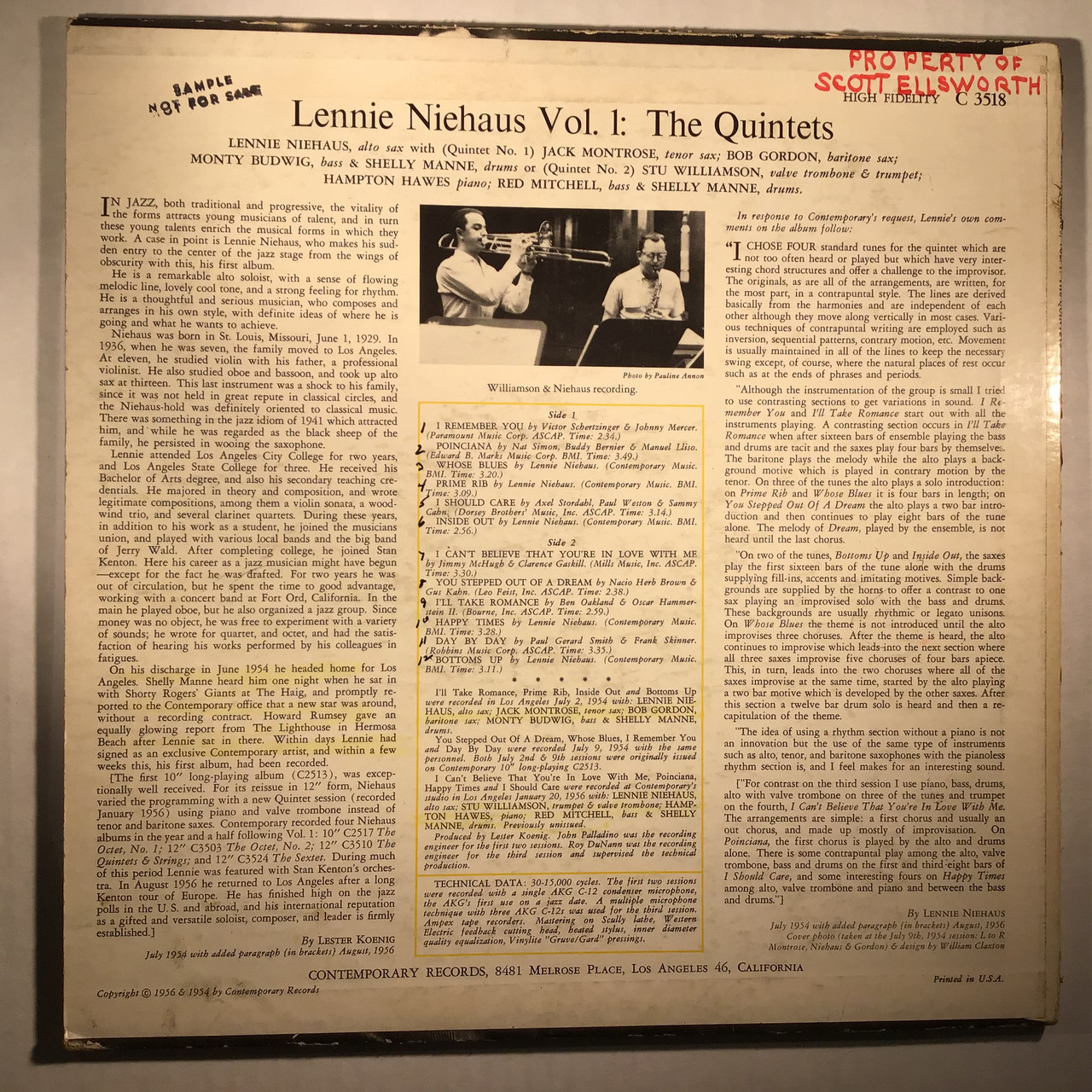 Lennie Niehaus – Vol.1 The Quintet - 洋楽