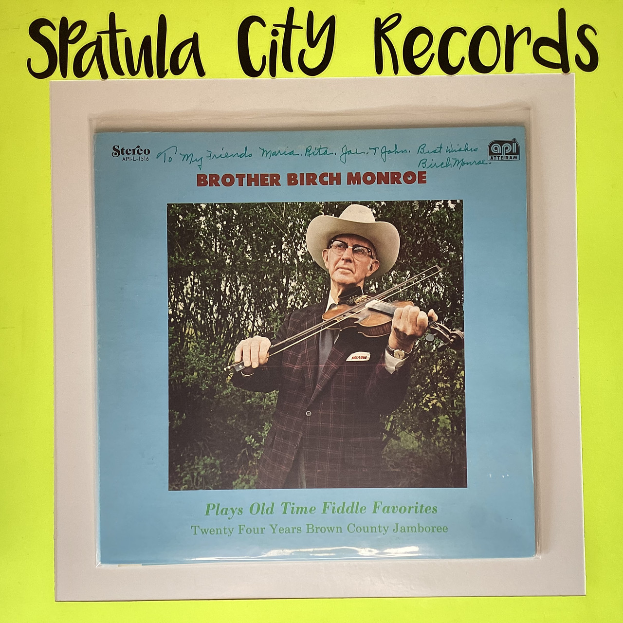 Brother Birch Monroe - Plays Old Time Fiddle Favorites - AUTOGRAPHED - vinyl record LP