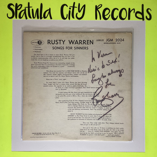 Rusty Warren - Songs For Sinners - MONO - AUTOGRAPHED - vinyl record LP