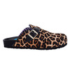 Leopard print slip on flat clogs with buckle detail