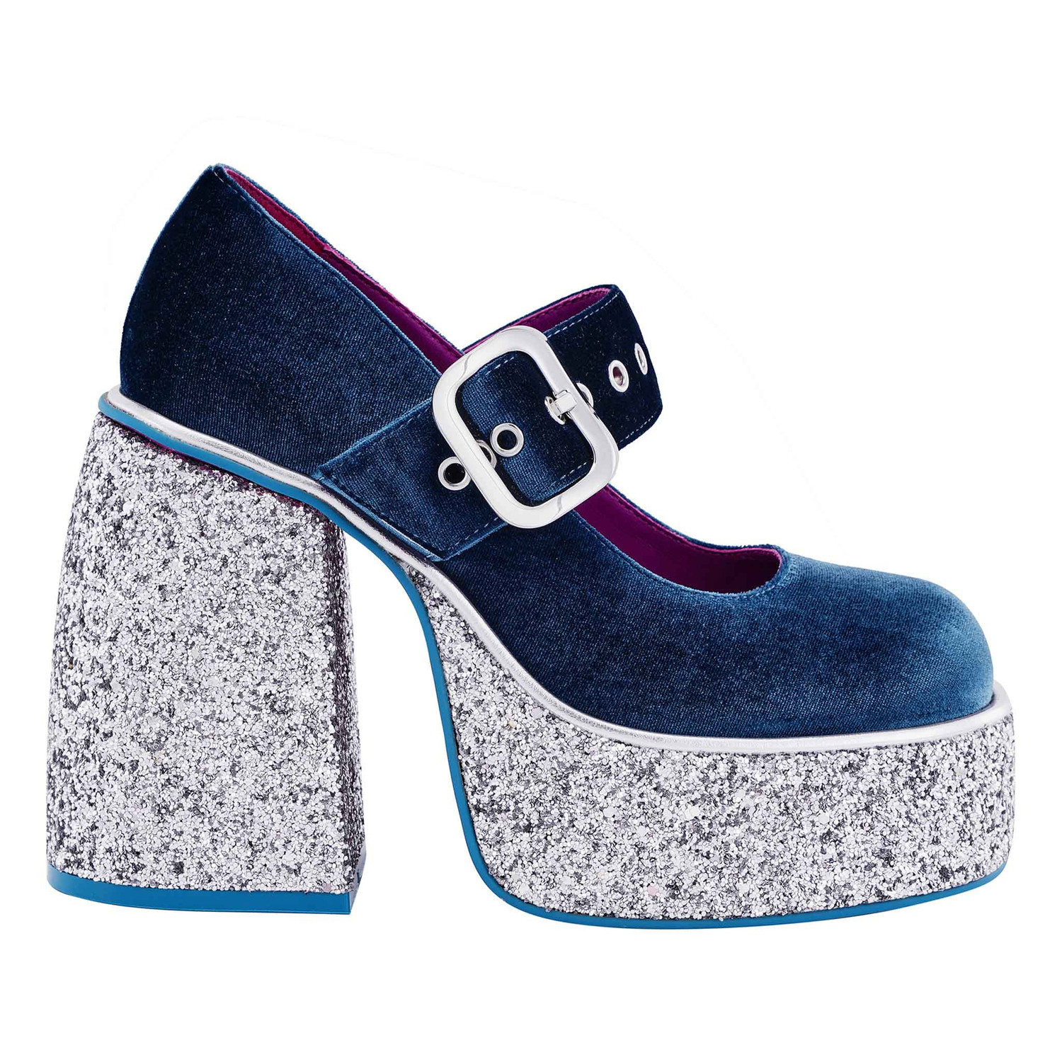 Irregular Choice Silver Glitter Platform Teal Mary Jane Chunky Irregular Choice Silver Glitter Platform Teal Mary Jane Chunky