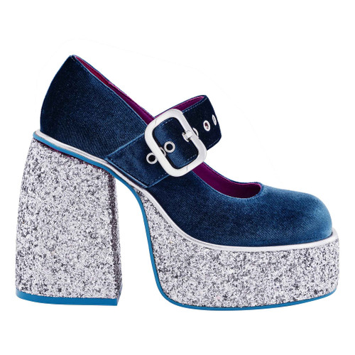 Disco Darling- High heel shoes with mary jane strap and silver glitter platform soles