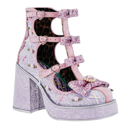 Trinkletta- Lilac T Bar high heeled ankle boot