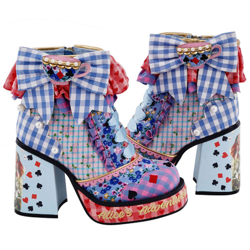 What Nonsense- Blue check high heeled lace up boots.