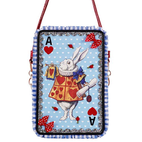 Call The First Witness- Blue polka dot oblong cross body handbag