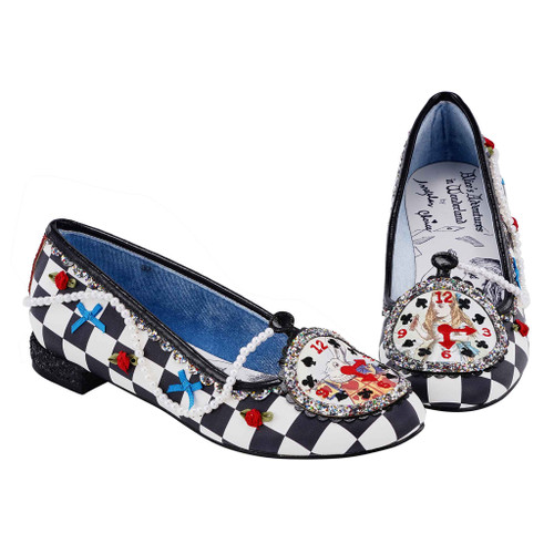 I've Kept Her Waiting- Flat slip on pumps with black and white checkerboard pattern