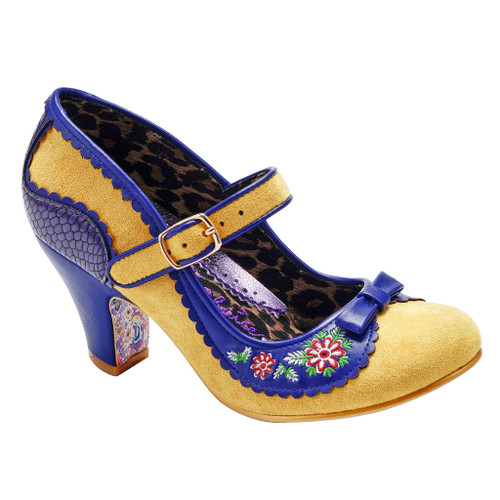 Flower Flounce- Yellow mary jane mid heels