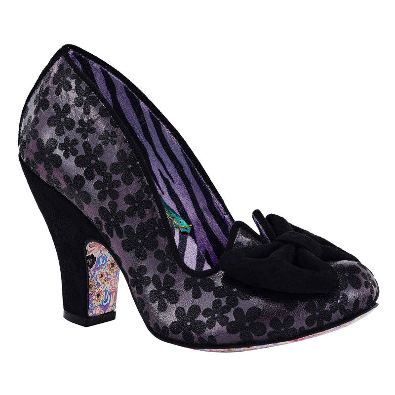 Just In Time Wide Fit- Black floral high heel shoes