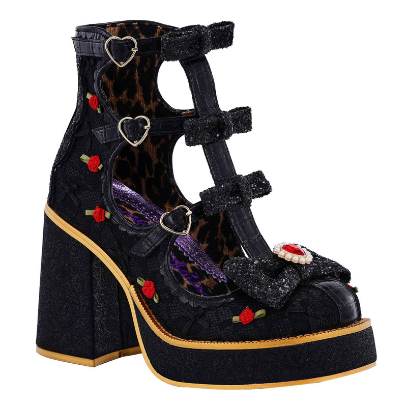 Trinkletta- Black T Bar high heeled ankle boot