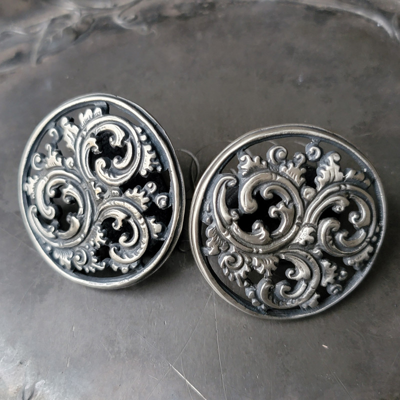Neo-Baroque Repoussé Stud Buttons - Satin Pierced Set of Two for Pre-Order