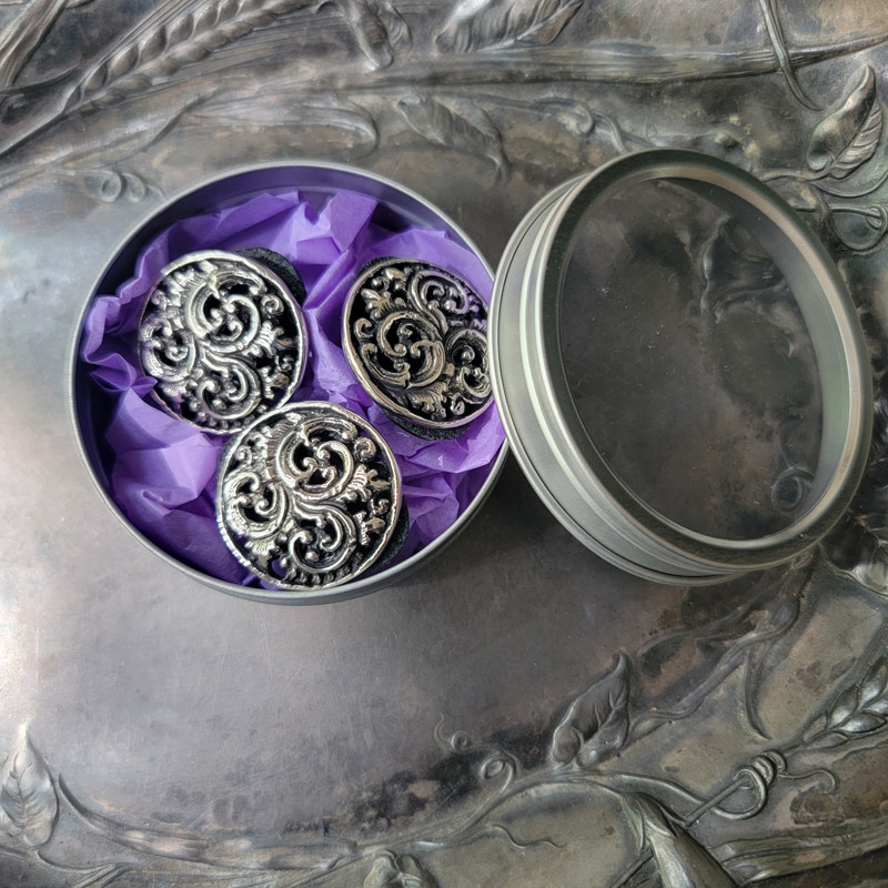Neo-Baroque Repoussé Stud Buttons - Glossy Pierced Set of Three Small