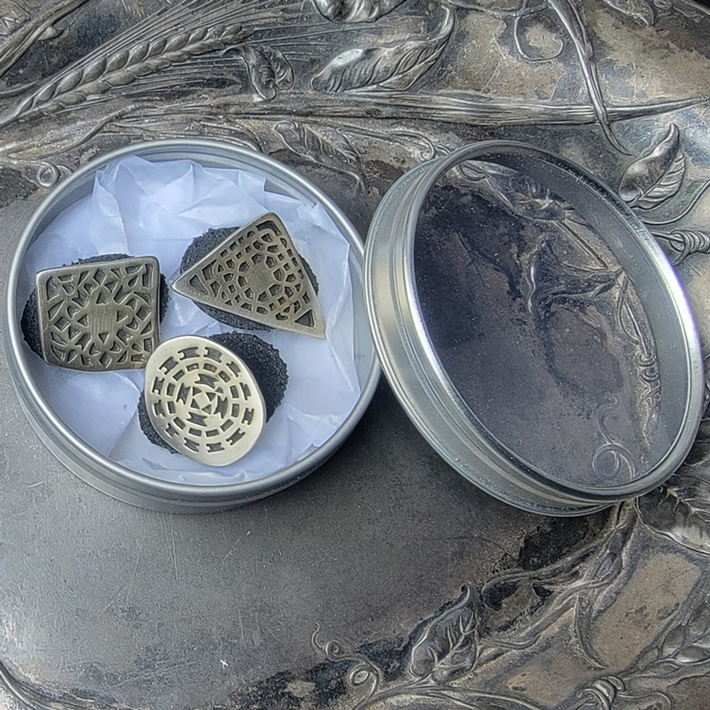 Ancient Geometry Stud Buttons - Set of Three in a Re-usable Tin