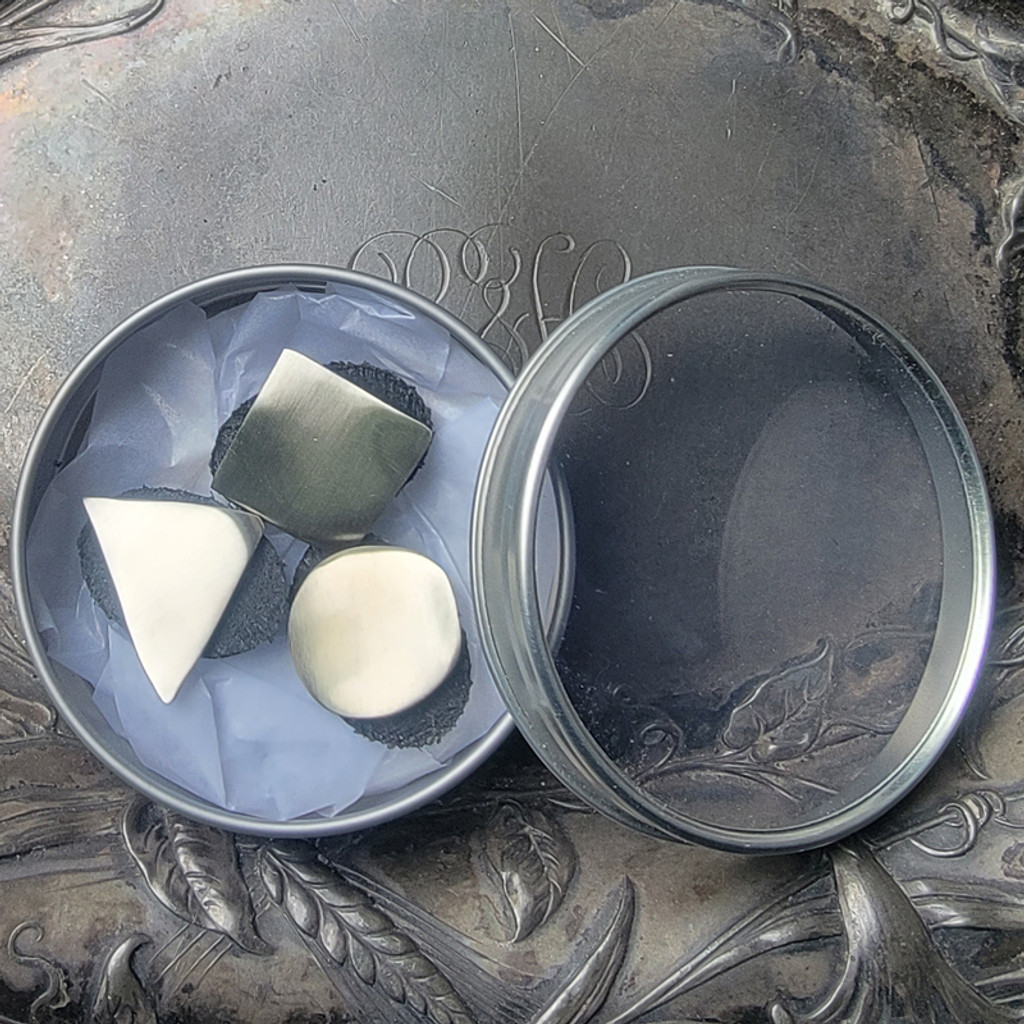 White Brass Midcentury Modern Stud Buttons - Set of 3 Reusable Tin