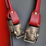 Crimson Rolled Leather Handles - 25 inch with Buddha Rings Crimson Rolled Leather Handles - 25 inch with Buddha Rings