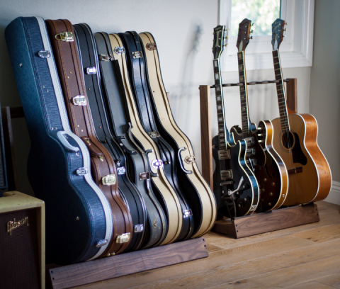 Guitar Lab Multiple Guitar Rack Stand - Solid Oak Wooden Guitar Stand  Multiple Guitars - 5 Multi Guitar Stand Rack - Fits Acoustic, Electric,  Bass