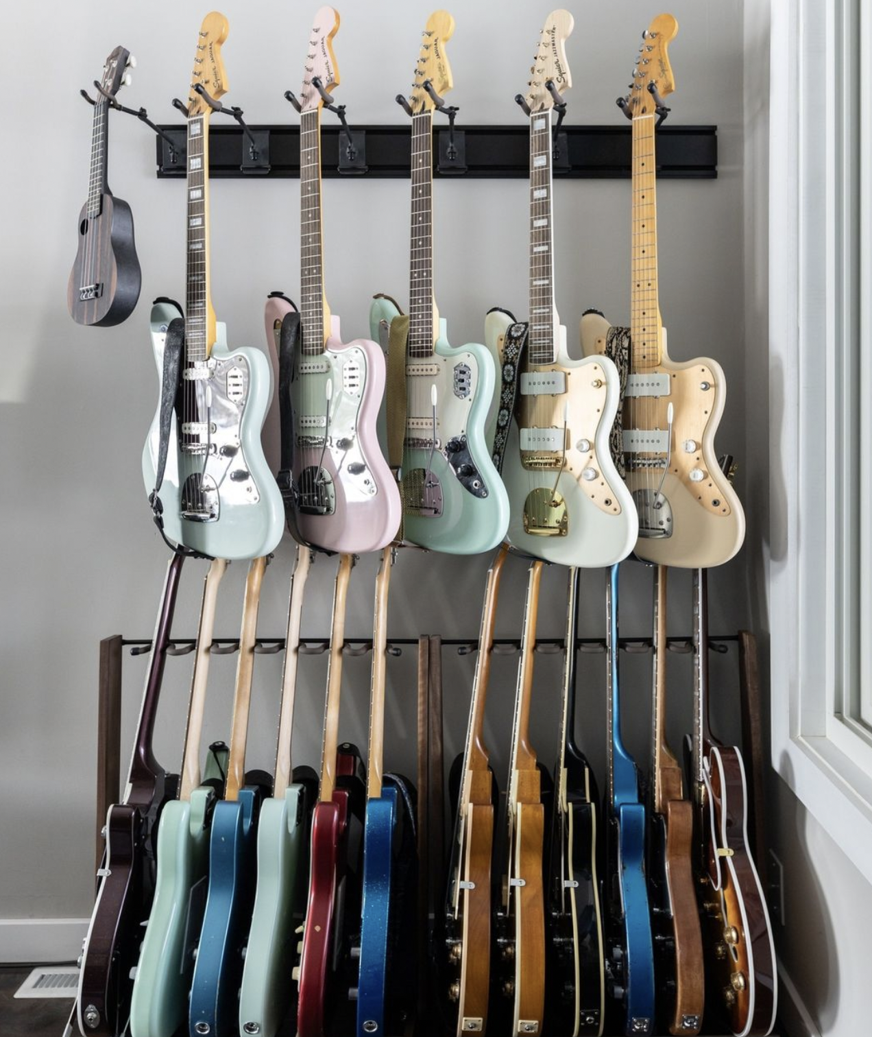  Donner Guitar Wall Mount Shelf, Guitar Wall Hanger with Storage  Shelf, Pick Holder and 2 Hook, Guitar Wood Hanging Rack for Electric Guitar,  Acoustic Guitar, Bass Guitar, Guitar Accessories : Musical