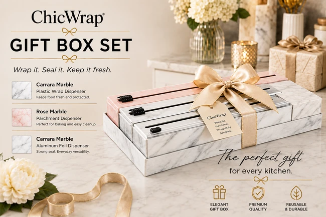 3 Dispenser Marble Gift Set - Plastic Wrap, Foil and Parchment
