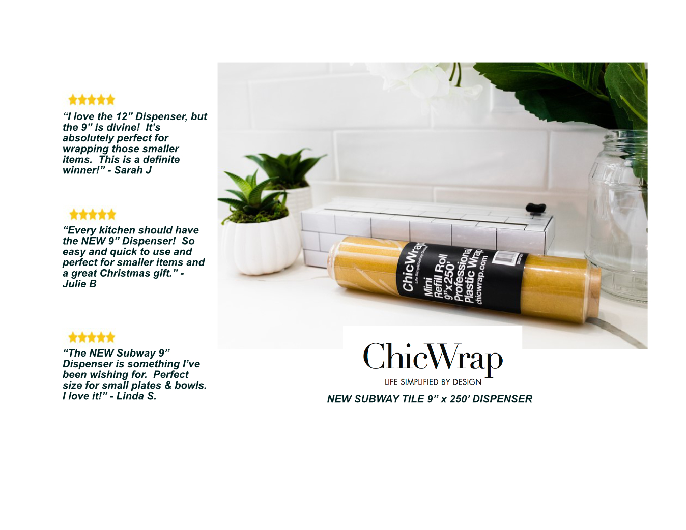 ChicWrap Marble Design Refillable Plastic Wrap Dispenser/Slide