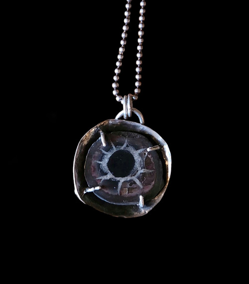 Septarian Nodule Amulet on 20" Sterling Chain