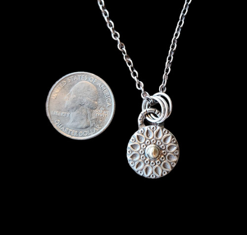 Sterling Medallion with Solid 14k Center Orb on 18-20 Sterling Chain