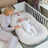 Clevamama Mum2Me Maternity Pillow & Baby Pod - Grey / Yellow Stripes Live 2