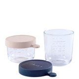 Beaba Glass Storage Jars 150ml Pink & 250ml Dark Blue