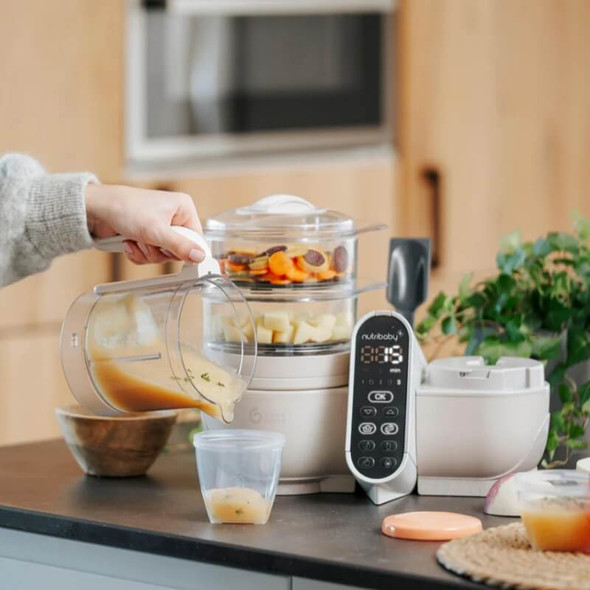 Babymoov Nutribaby + 6-in-1 Baby Food Maker, Blender & Steamer, Mineral Beige Live 