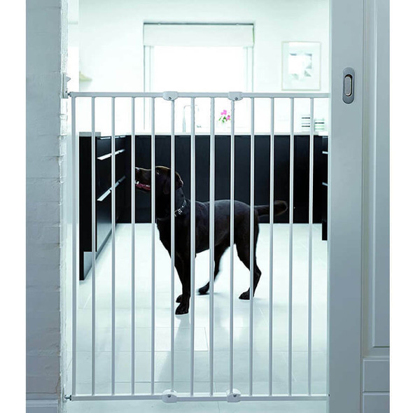 DogSpace Charlie Extra Tall Extending Dog Gate, White (63.5-107cm) Live