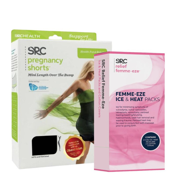 SRC Pregnancy Shorts Mini Over the Bump + Femme Eze Heat & Ice Pack - Black