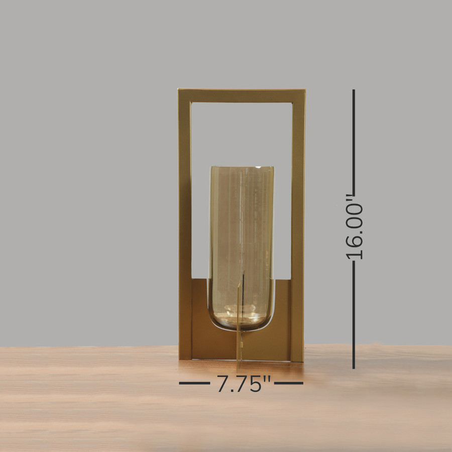 Tall Lantern With Lustre Glass (Gold)
