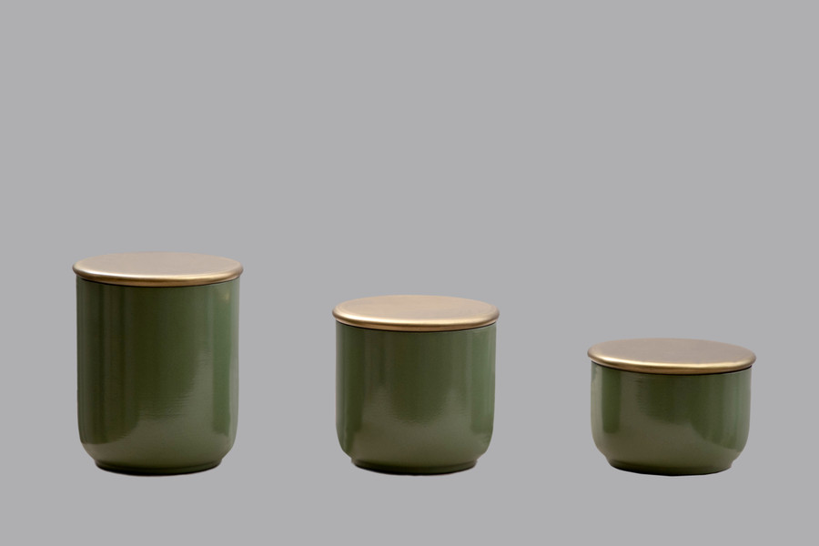 Metal Jars - Set Of 3 (Green)