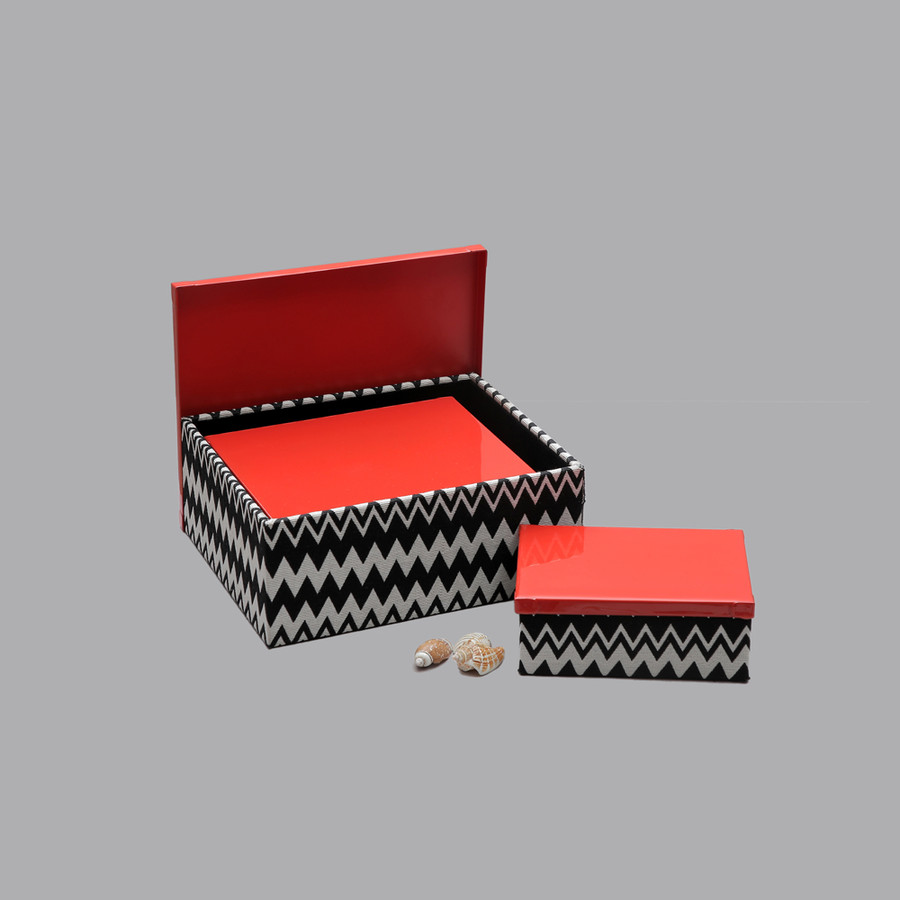 Metal Lid Storage Boxes - Set Of 3 (Chevron)