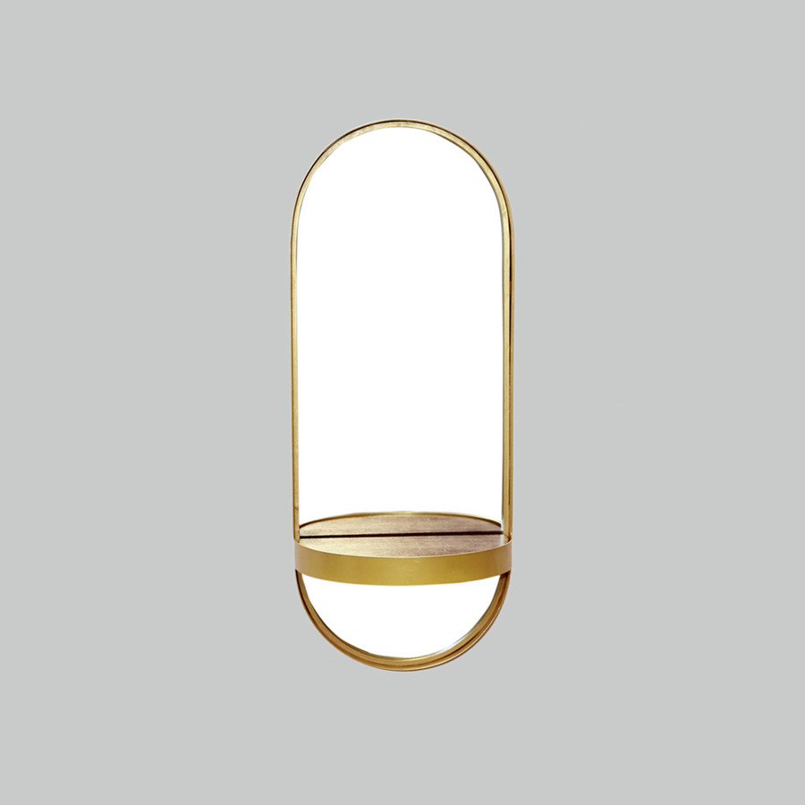 Tall Mirror With Shelf (Gold)