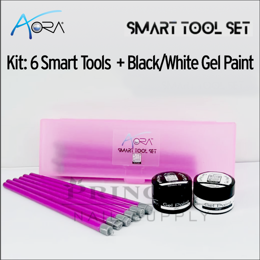 Aora Kit/8pcs - Stamp Art Tool (6 design) + Black/White