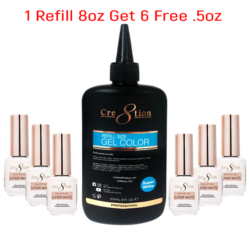 Cre8tion Gel Super White Refill 8oz, Get 6 Free Super White .5oz