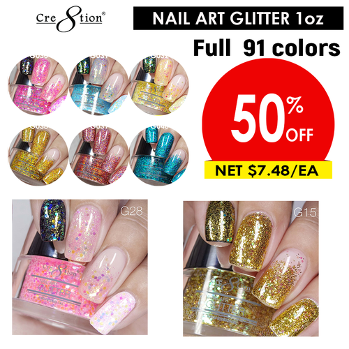 Cre8tion Nail Art Glitter 1oz - Full Set 91 colors x $7.48