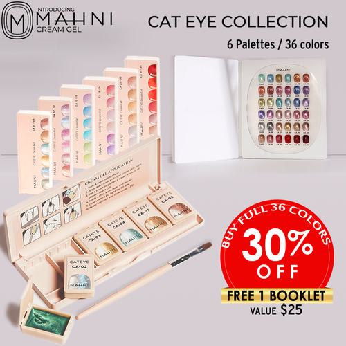 Mahni Cream Gel Glitter/Cat Eye 6 Palettes/36 colors: #01-36, Free 1 Book (value $25)