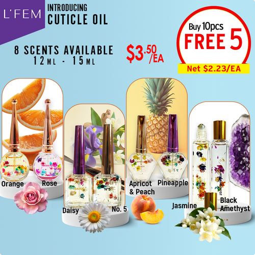 L'Fem Cuticle Oil Bottle .5oz/12ml - 15ml Buy 10 Free 5 = 15pcs x $2.33 Adding Quantity/scent
