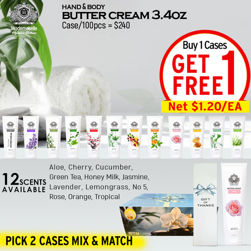 Mademoiselle Butter Cream 3.4oz Case/100pcs x $2.40 Mix & Match. Buy 1 Free 1
